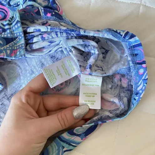 Lilly Pulitzer  Womens Size Small Ruffle PJ Button Up Top Cosmic Kismet Blue