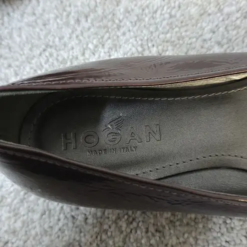 HOGAN Italy Dark Plum/ Black Patent Leather Ballet Flats US Sz 7.5 EU 37.5 Purple