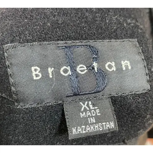 Vintage Y2k Wool Coat Single Breasted Button Down Faux Fur Trim Collar Black XL