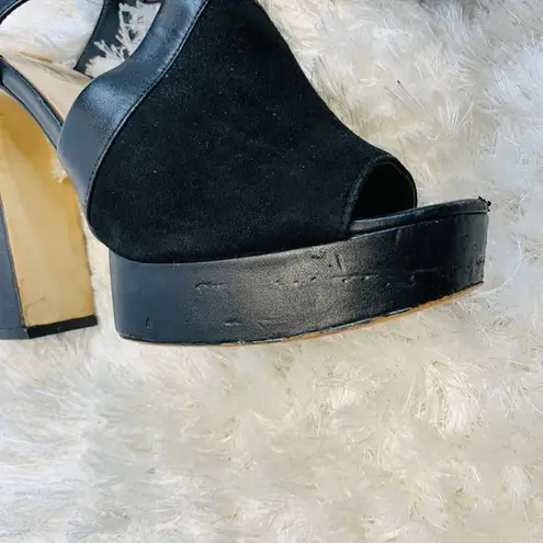 Guess  Black Suede Leather Platform Heels Wrap Ankle Sz 40 Sz US 9