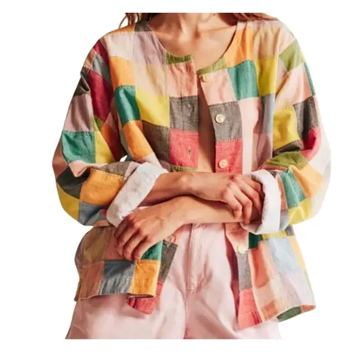 Orvis Women Shacket Jacket Women 16 Collarless Patchwork Button Up Vtg Cottage