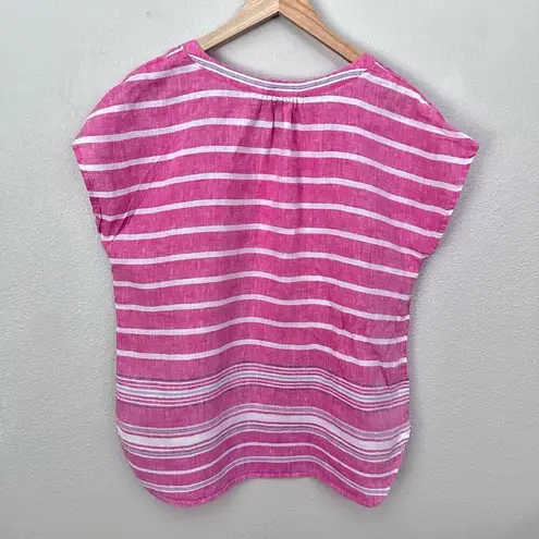 Talbots  | Pink Blue White Stripe Striped Blouse Cap Sleeve Tunic Linen | Size Me