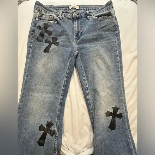 Austin Landing Gothic Crosses Flare Leg Blue Jeans Size undefined