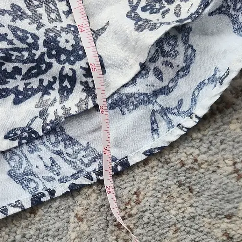 Charter Club Weekend Collection Linen Paisley Print Top White Navy Small