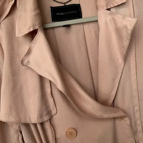 BCBGMAXAZRIA  Satin Pink Button Down Trench Coat Duster Dress