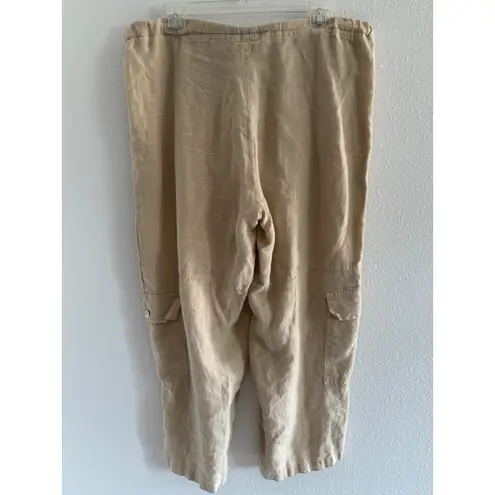 Cut Loose Pants Womens Medium Tan Wide Leg Cargo Pocket Linen Lagenlook Earthy