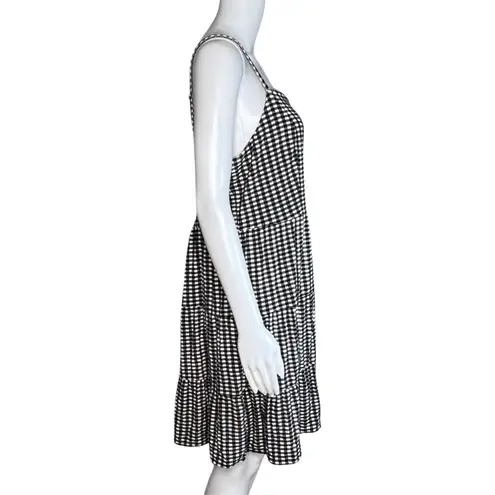 Loft  Dress Womens 12 Black White Gingham Square‎ Neck Tiered Picnic Cottagecore