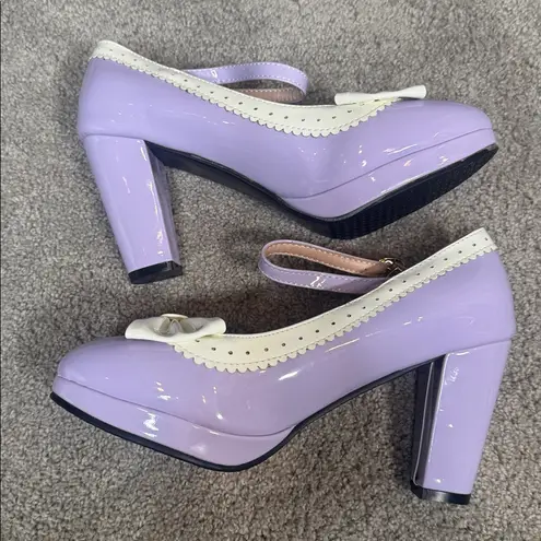Women’s Purple Chunky Heel Mary Jane Pumps Cute Bow Round Toe Size 8 NEW Purple