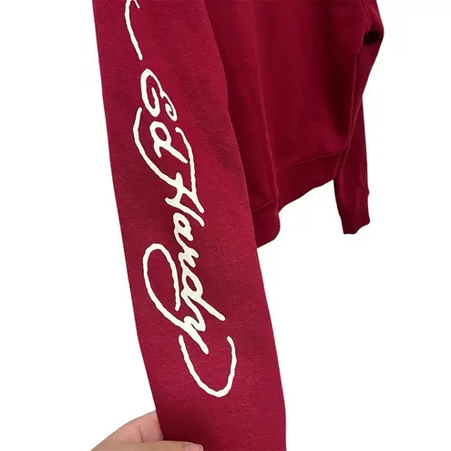 Ed Hardy Graphic Koi Fish Cropped Hoodie M Wine Burgundy Y2K