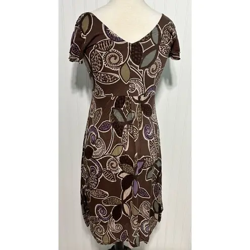 Boden Dress Floral Print Slip On Sheath Style V Neck Mini Length Brown Purple 6