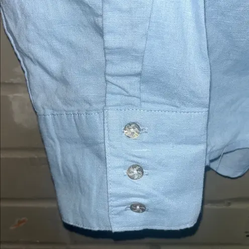 Laura Ashley NWT Vintage Linen Large Cuff Embroidered Collar Button Down Top