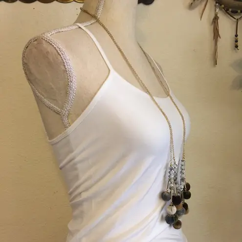 Vintage Vida layered Pom Pom crystal long necklace Gold