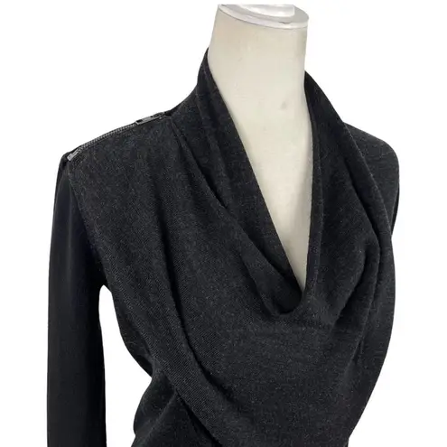 All Saints Drina Draped 100% Wool Knit Asymmetrical Zip Cardigan Sweater Size 0
