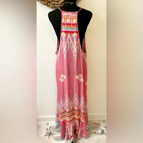 Indah Leyti High-Low Ruffle Hem Sundress Pink Endek Print Size Medium