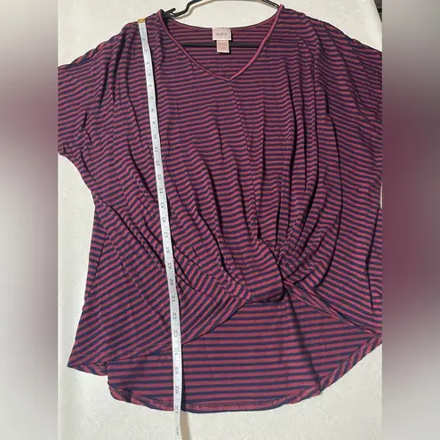 Daytrip  Women's Blouse Striped Twist Front Oversized Boxy V-
Neck Rayon Size L