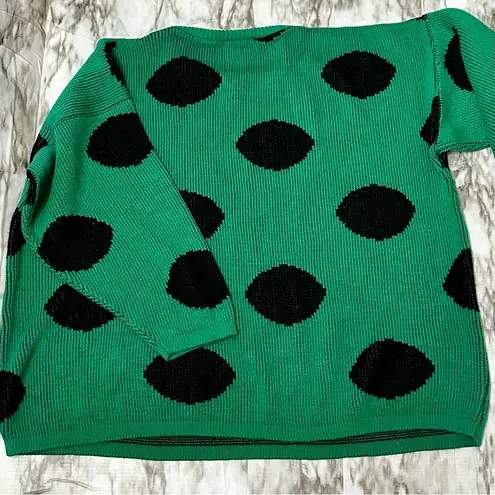 Bold Green and Large Black Polka Dot Sweater 80s Vintage Oversized Vibrant Cool Size undefined
