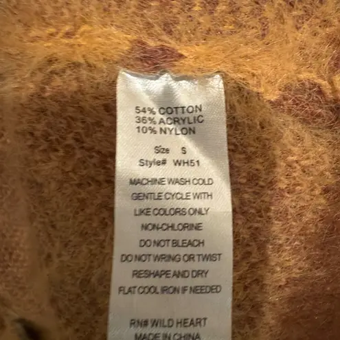 Woven Heart Women's Geometric Pattern Fuzzy Cardigan Sweater Size S Brown Gold