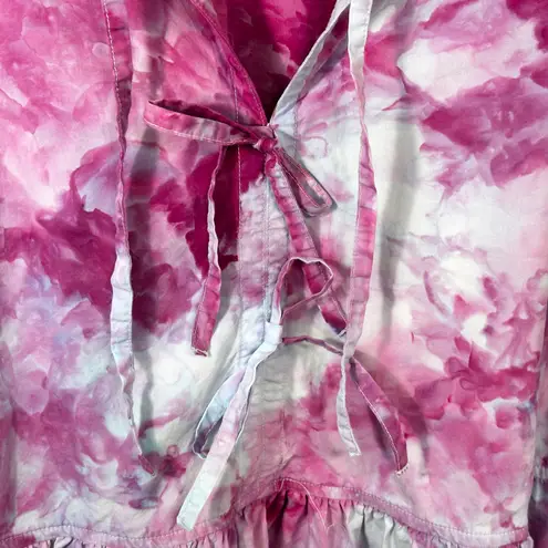 Free Assembly Plus Size 1X Top Handmade Tie Dye Peplum Pink Tie Front Tunic 943