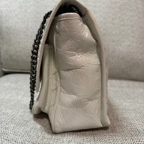 YSL Saint Laurent Niki Medium Flap Shoulder Bag in White Crinkled Leather