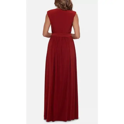 Betsy and Adam  Tie Belt V-Neck‎ Gown Women's 6 Burgundy Sleeveless Formal NWT