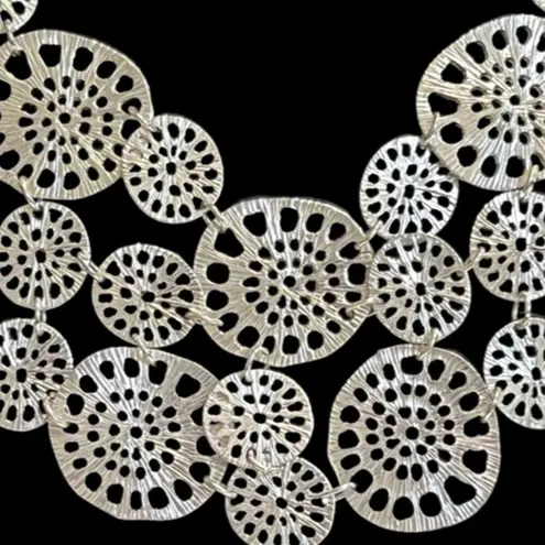 Silver Tone Sand Dollar Medallion Bib Statement Necklace Dangle Earrings Set