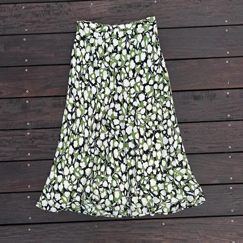 Kate Hill Vintage Silk Green/White Floral Chiffon Maxi Skirt