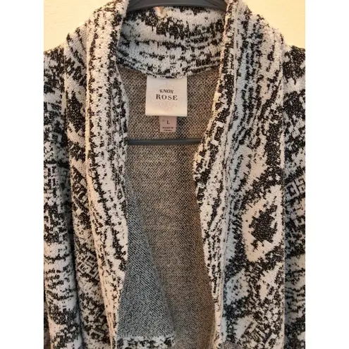 Knox Rose Black White Textured Open-Front Cardigan Sweater Size Large - Image 2