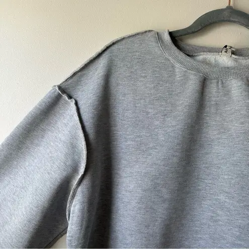 Amazhiyu Heather Gray Cropped Sweatshirt Pullover Sweater Fleece Crop Crew Sz M Size M
