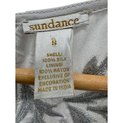 Sundance Embroidered Beaded Silk Shift Dress Ivory Sleeveless Size S Boho