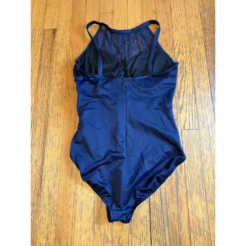 MagicSuit Swimsuit Womens 14 Navy Blue One Piece Mesh High Neck Ruched Made USA Size undefined