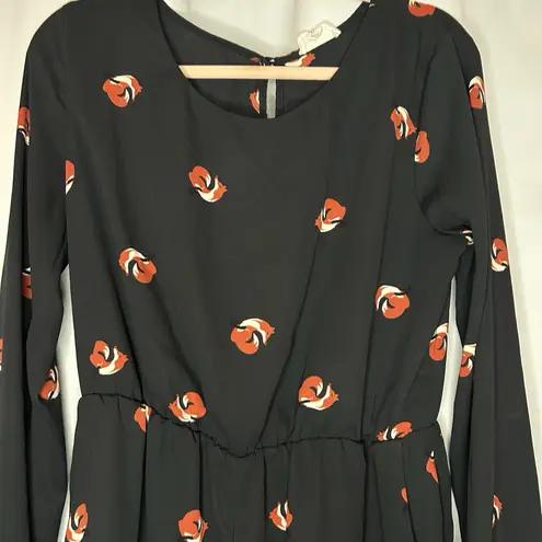 Le Kate Size XL Romper Jumper Black Lined Fox Print Pockets Long Sleeve