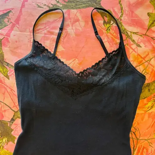 y2k vintage black lace v neck camisole tank top built in bra