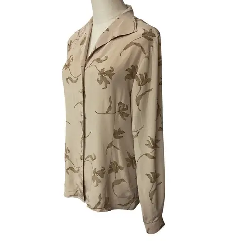 Jacqueline Ferrar Floral Collared Long Sleeve Silk Button Up Blouse Size 6 NWT