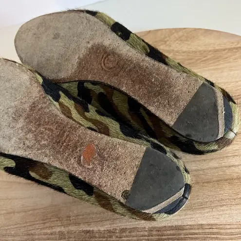 Veronica Beard Pony hair Green Camo Print Almond Toe Flat Shoe 38/8