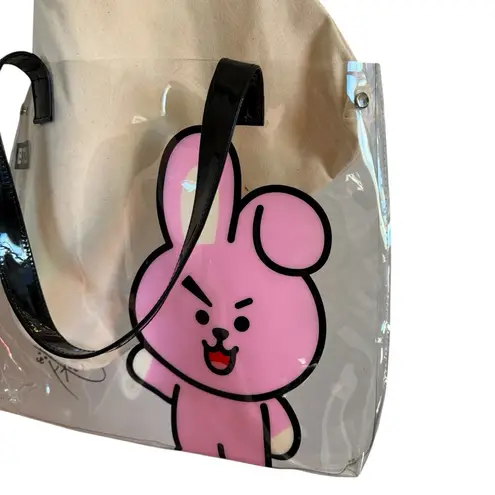 BT21 Cooky Canvas Tote Bag with Clear Overlay – Official Line Friends Pink