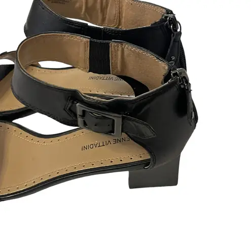 Adrienne Vittadini Women's Size 8 Black Leather Ankle Strap Low Heel Sandals