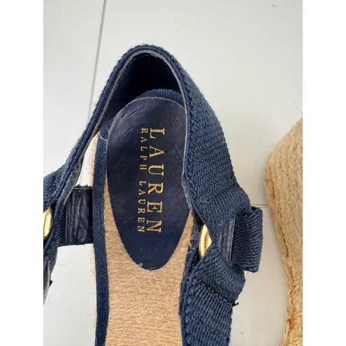 Ralph Lauren Lauren  Navy Blue Canvas Espadrille Wedge Sandals Women Size 6.5