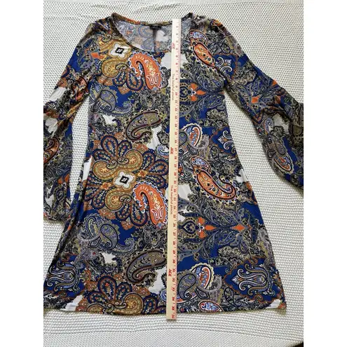 MSK Dress Womens Paisley Bell Sleeve Boho Short Stretch Flowy Sheath Dress Large