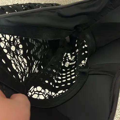 New Large Black Strapless Sheer Crochet One Piece Swim Suit with Button Detail