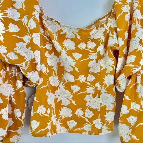 Milk & Honey|Dark Mustard Yellow Floral Ruffle Sleeve Top sz Large NWT