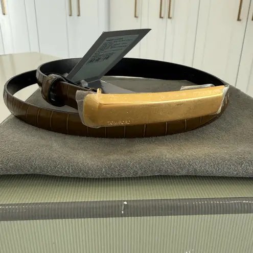 Tom Ford Croc Embossed and Brass Buckle Belt