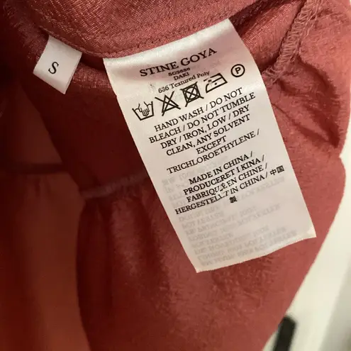 Stine Goya Daki Tiered Long Sleeve Hammered Satin Dress Size Small Embroidered Pink