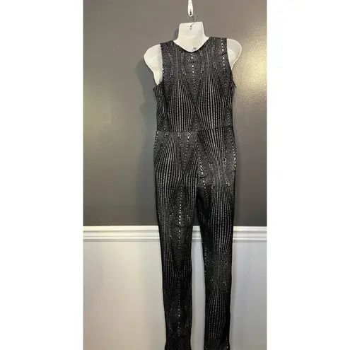 Eien Jumpsuit Womens Large Black White Geo Print Sleeveless Surplice Made USA