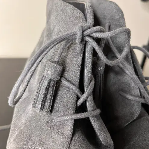 Dr Scholls Women Dakota Wedge Bootie Boots Gray Suede Size 8W Tassel Tie