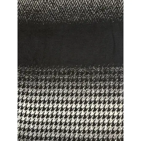 Black White Houndstooth Mix Print Wool Blend Knit Shawl Wrap Scarf Sz OS… - Image 3
