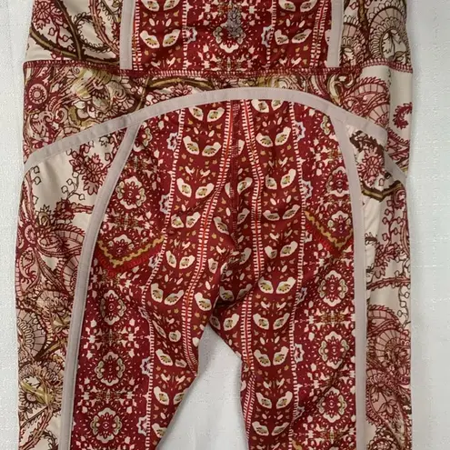 Free People Movement womens XS paisley leggings red white ruched you FP gym