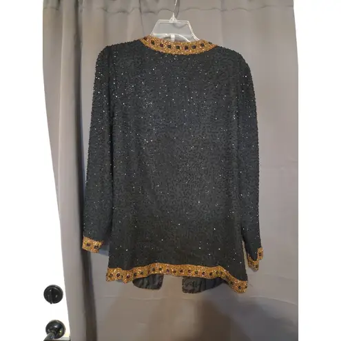 Stenay Black Beaded Blouse, Women's Small Jacket, Evening Wear, Formal Silk Top