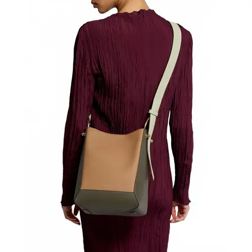 Strathberry Lana Midi Bucket Bag Leather Khaki/Caramel/Diamond NWT Brown