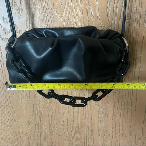 Expressions NYC Vegan Leather Black Crossbody Puff Clutch Purse with Chain