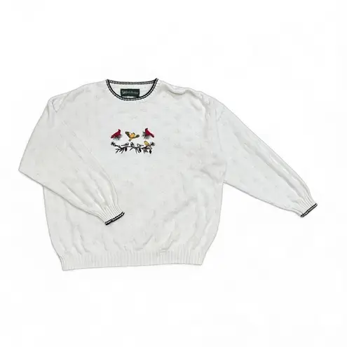 Gander mountain Vintage Ivory Embroidered Birds Sweater Size Large